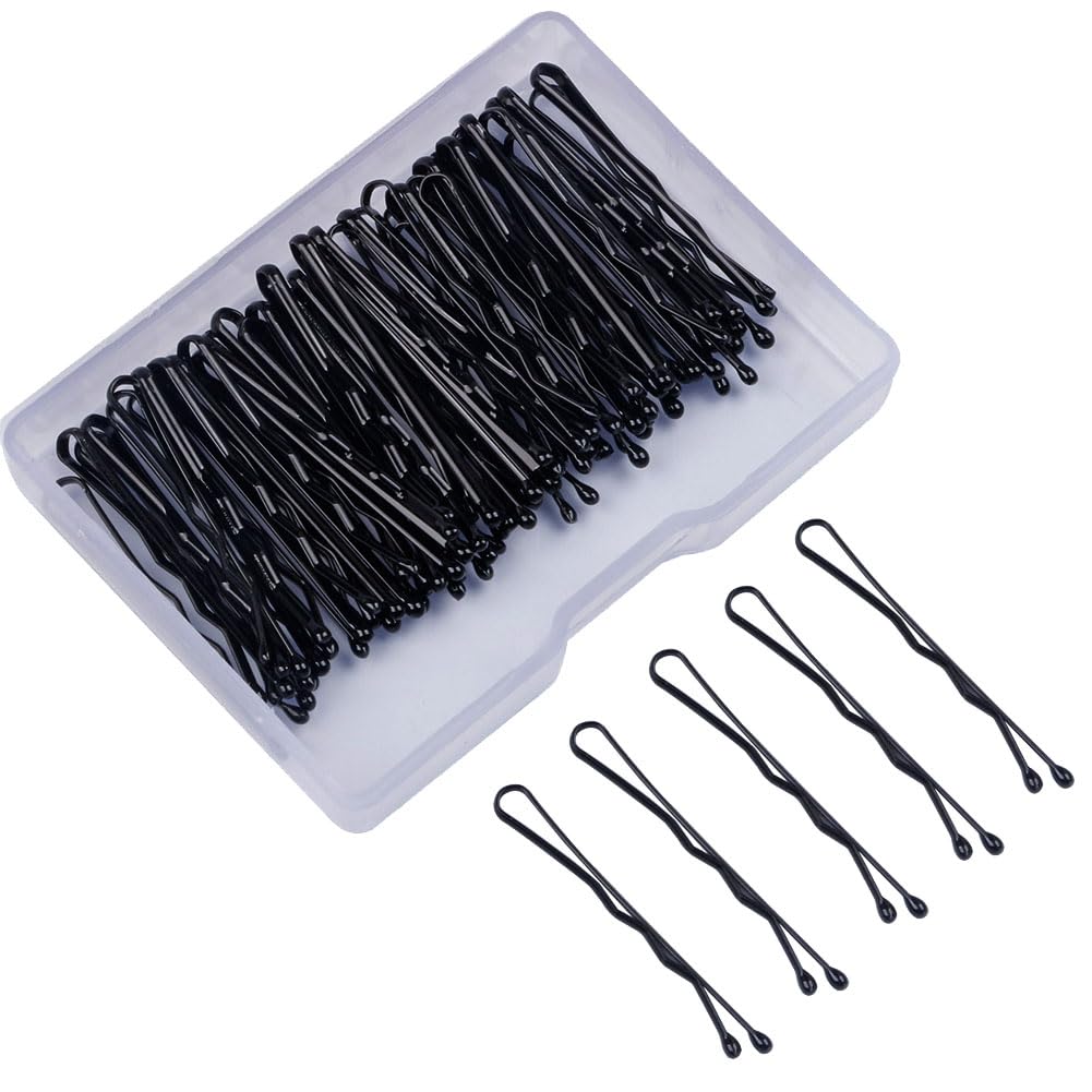 HugeDE 300 Pcs 3.5 cm Mini Bobby Pins Small Bun Hairpins Metal Hair Pins Small Hair Clips Non Slip Hair Bun Pins with Clear Box for Kids Black