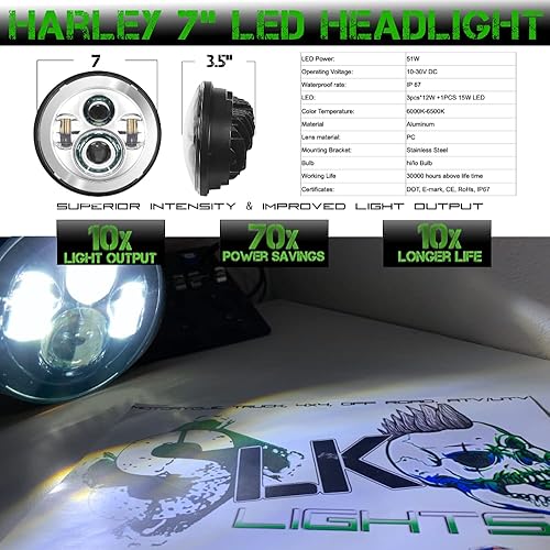 Miniatura 2 de SLK-Customs Faro delantero LED de 7 pulgadas, luces antiniebla, kit de anillo para motocicleta Harley Davidson Touring Road King Ultra Classic