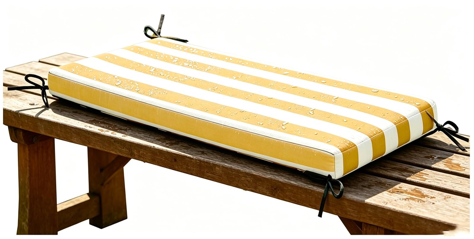 Miecoae Water Repellent Outdoor Bench Cushions Striped, Outdoor Swing Seat Cushions Waterproof 80% 5cm/1.9" Thick Outdoor Bench Cushion, Settee Couch Pads with Ties(Yellow White,200x40 cm 79x16 in)