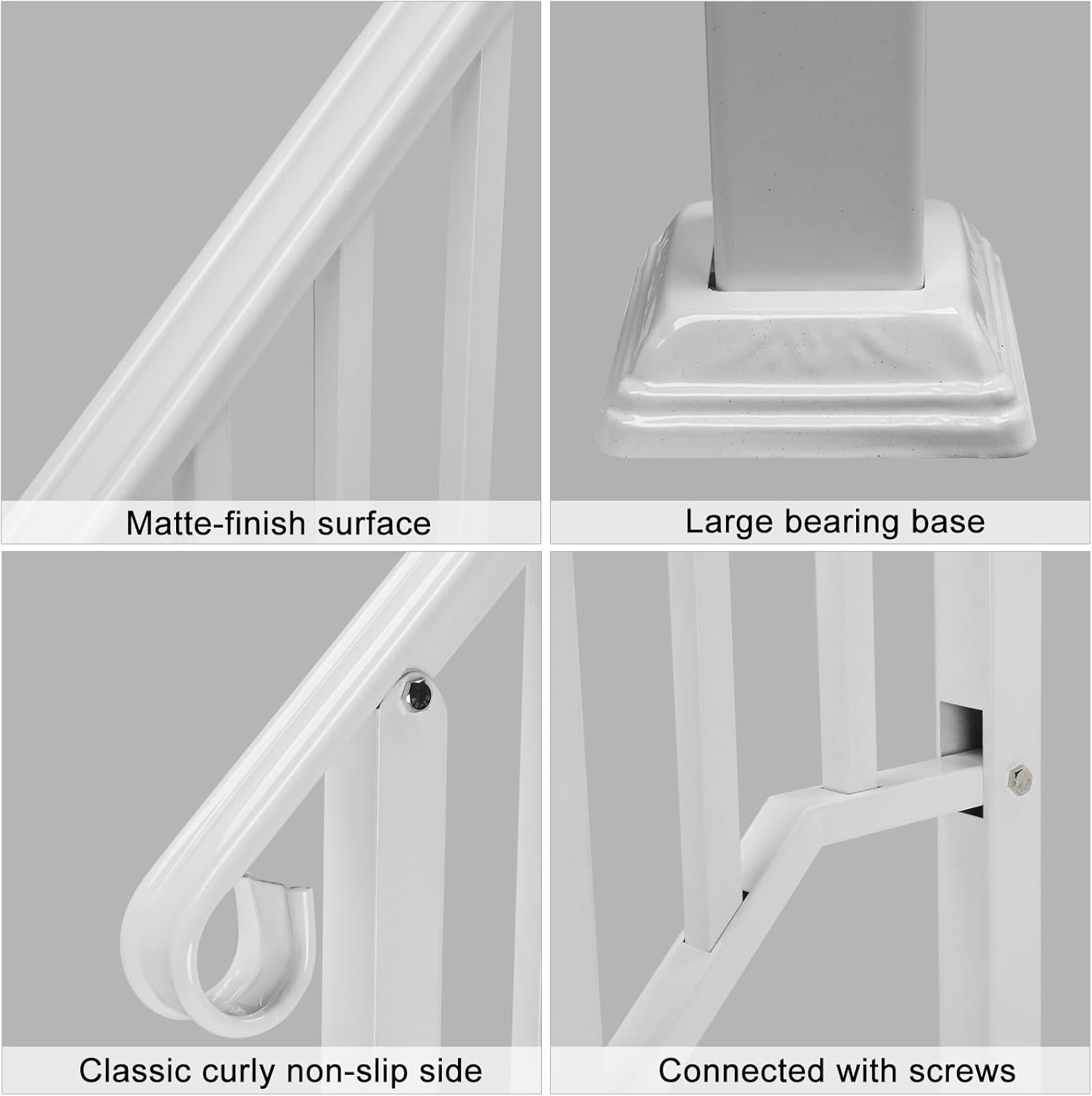 Handrails for Outdoor Steps Fits 1 to 4 Steps, Wrought Iron Stair Railing for Outdoor Porch, All Weather Use Stair Rails on Concrete, Brick Steps (White, 2-3 Steps)