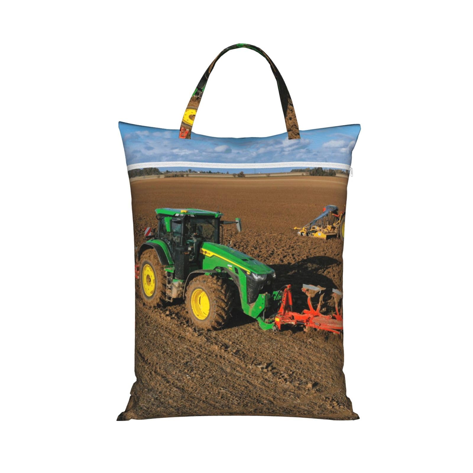 Tractor Farm Travel Laundry Bag Large Waterproof Dirty Clothes Bag with Zipper Reusable Washable Storage Bag with Handle for Gym Beach Travel