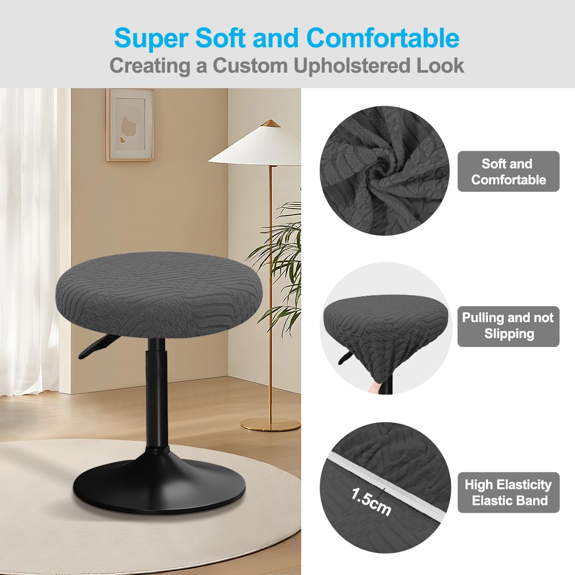 Housse de coussin pour chaise de tabouret de bar rond Gris clair