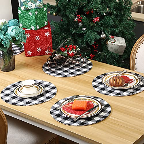 Christmas Round Placemats Buffalo Plaid Check Table Mats Reversible Table Placemats Burlap Fabric Dining Table Mats Farmhouse Placemats For Xmas Holiday Table Decor (Classic Pattern, 6) #TOP1