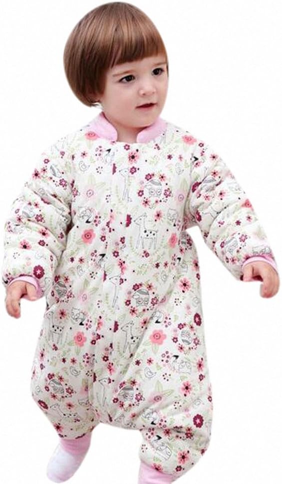 baby winter Sleeping bag Long sleeves child with feet boy and girl pajamas. Cotton Jumpsuit baby Jumpsuit / Overalls.owl zoo pink（L:85-95cm 2-4years）.