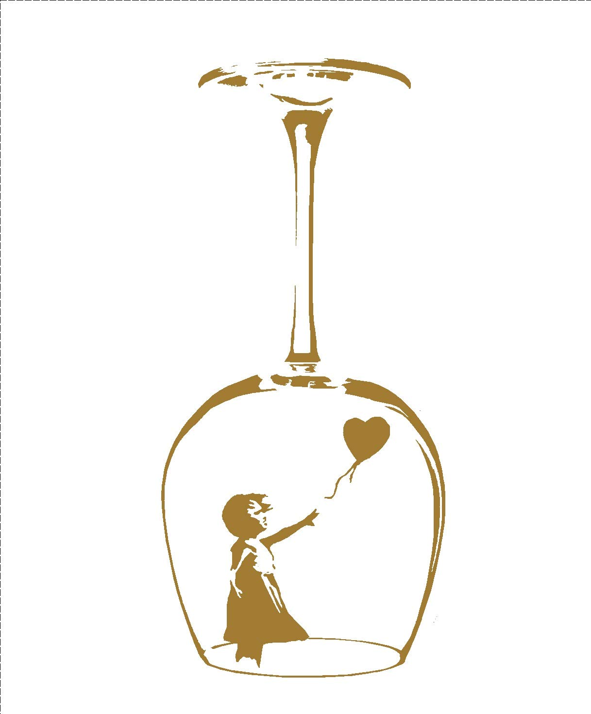 Lightningsigns Girls Gold Banksy Balloon Wine Glass Wall Art Vinyl Stickers Kitchen Dining Mural (Gold)