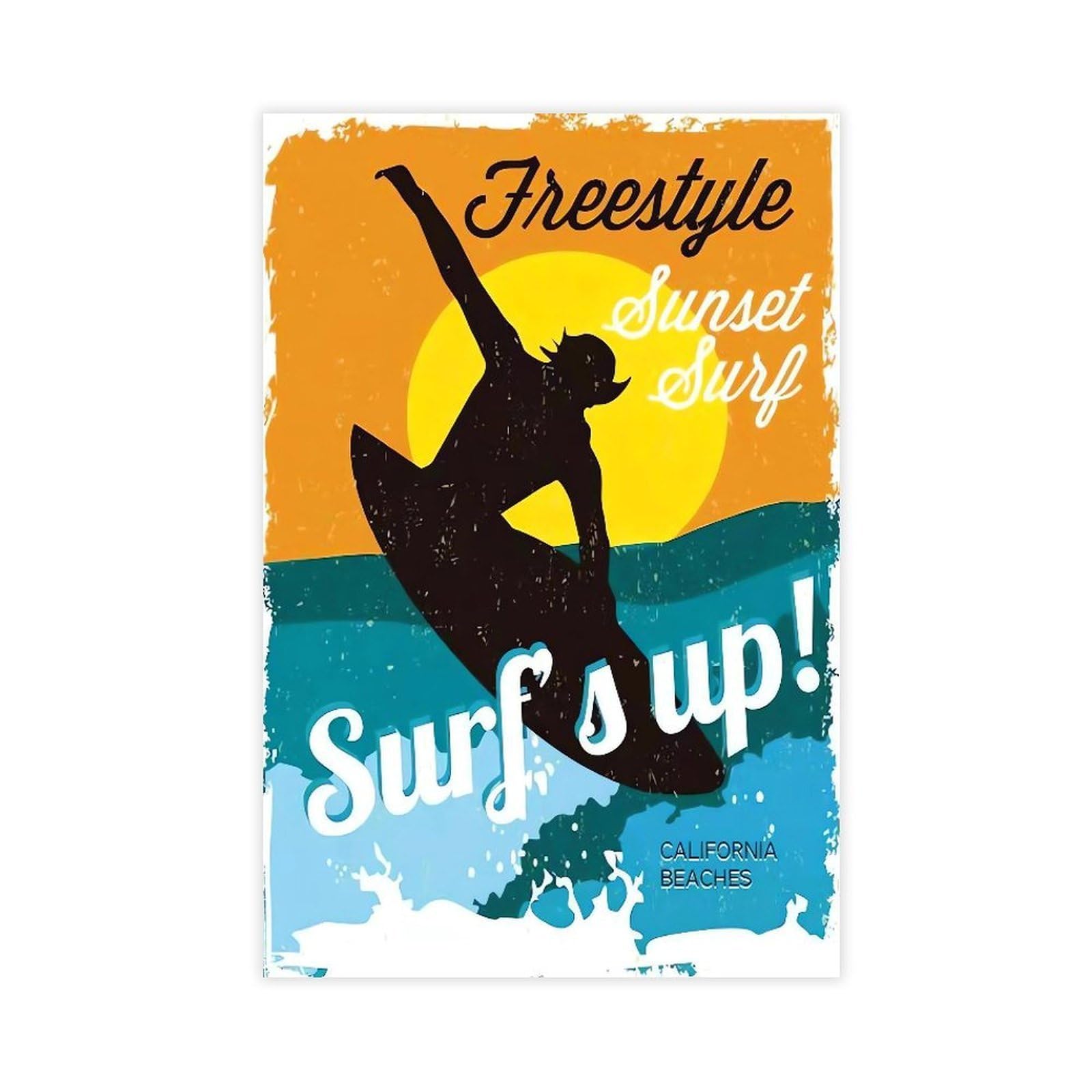 QNVJQKDSI Surfer Vintage Canvas Poster Bedroom Decor Landscape Office Room Decor Gift 12" L X 18" W