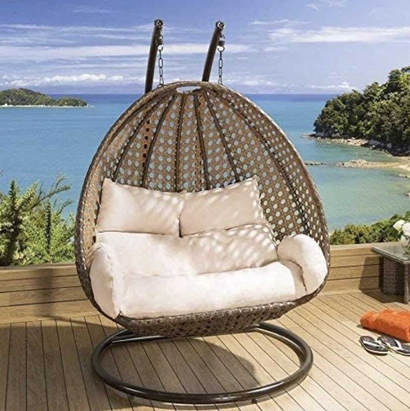 Image of Flying ArrowOutdoor Furniture Double Seater Swing, Beautiful Stand (Black Swing with Grey Cushion) (Golden with Beg)