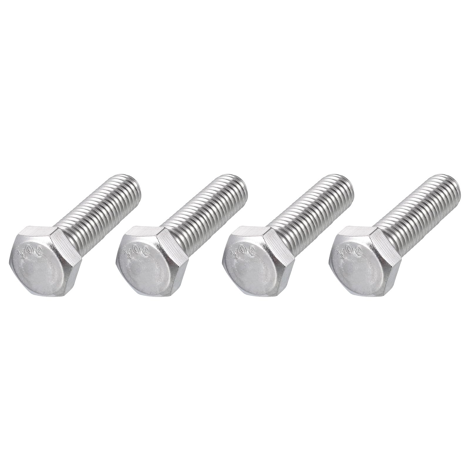 METALLIXITY Hex Head Bolts (1/2-13 x 2") 4Pcs, 304 Stainless Steel 18-8, Fully Threaded, External Hex Drive, Plain Finish