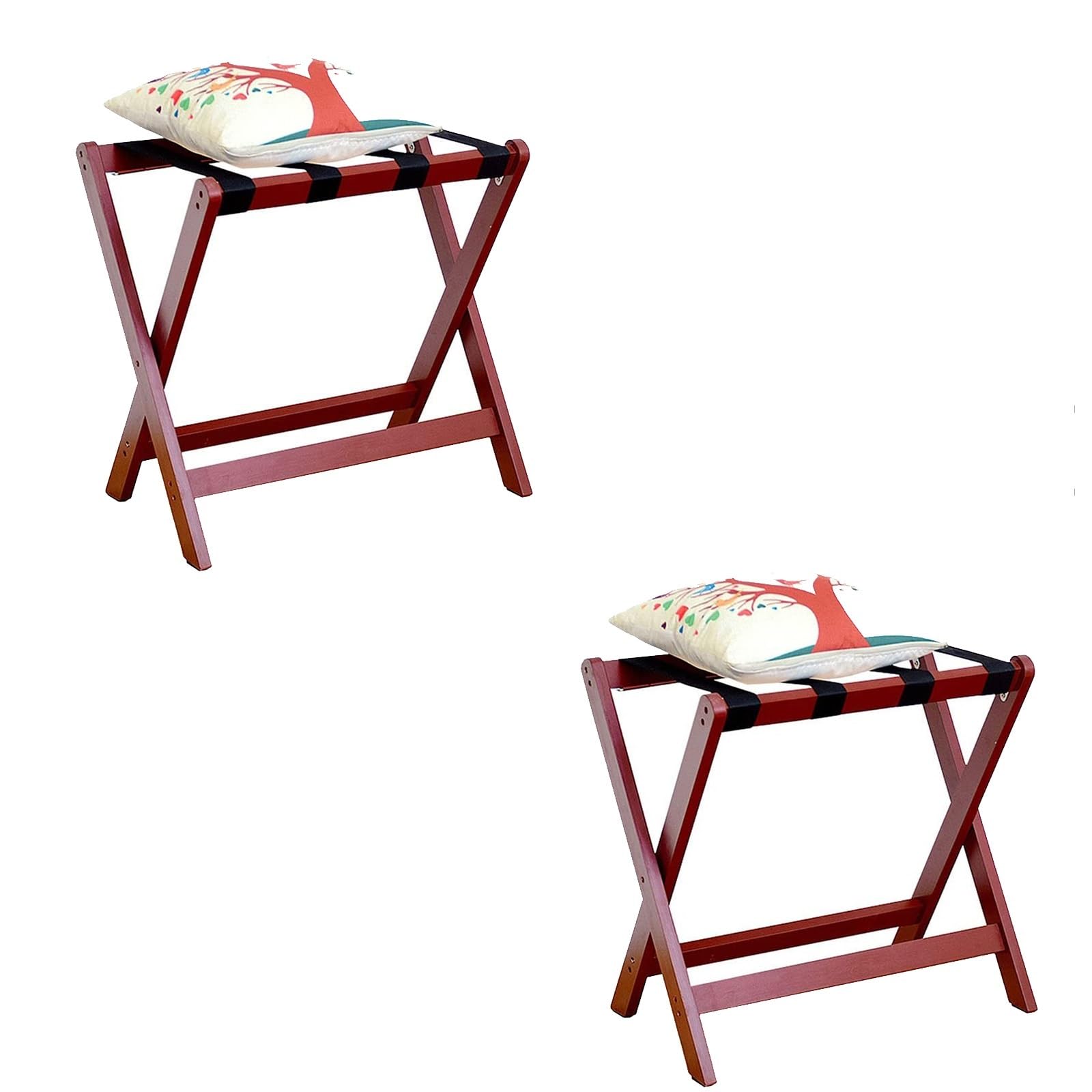 MSHGSKU Luggage Rack Luggage Racks For Suitcases Foldable Suitcase Holder Suitcase Holder With Nylon Straps, Solid Wood Travel Luggage Rack, Guest Room, Hotel, Shelving,Red-2pcs