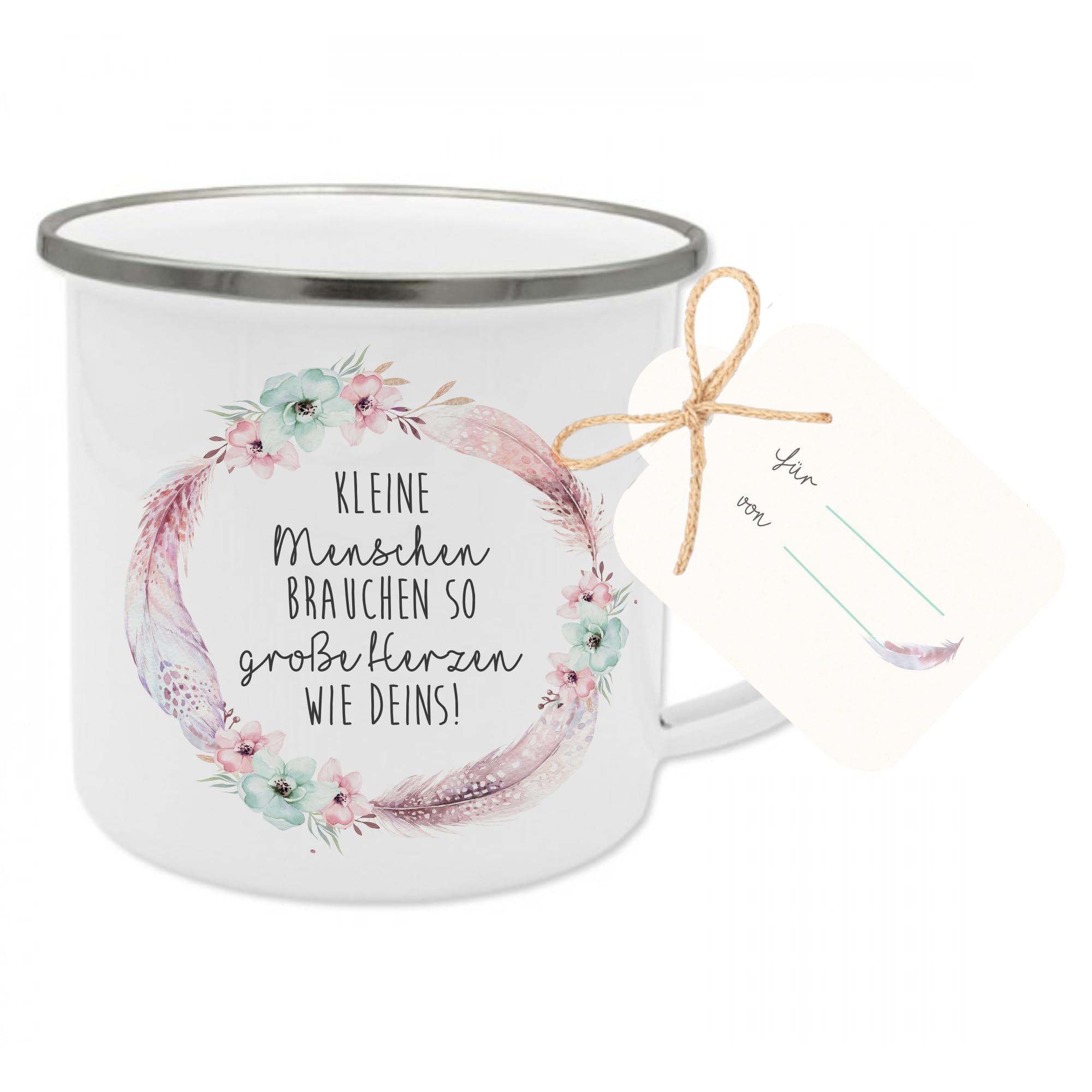 Manufaktur Liebevoll Emaille Spruch Tasse Danke Geschenk Kitaaschied Dankeschön für Erzieherin und Lehrerin Patentante Hebamme