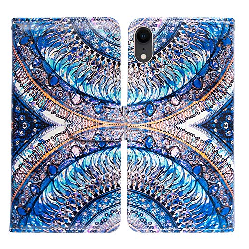 Bfun Packing iPhone XR Case,Bcov Blue Diamond Circle Wallet Flip Folio Leather Cover Case with ID Card Credit Card Slot Holder Kickstand for iPhone XR