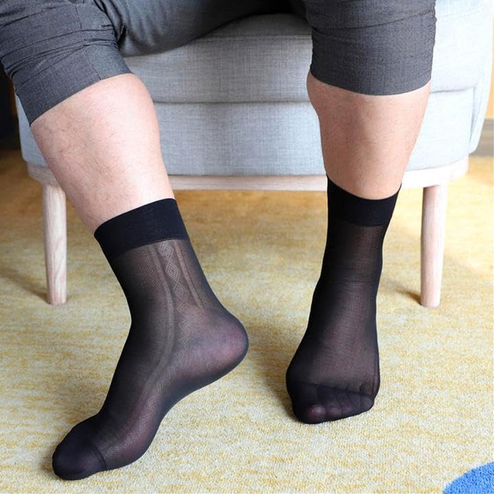 Mens Ultra Thin Dress Socks Silk Sheer Business Socks Soft Nylon Work Trouser Sox Mid Calf4