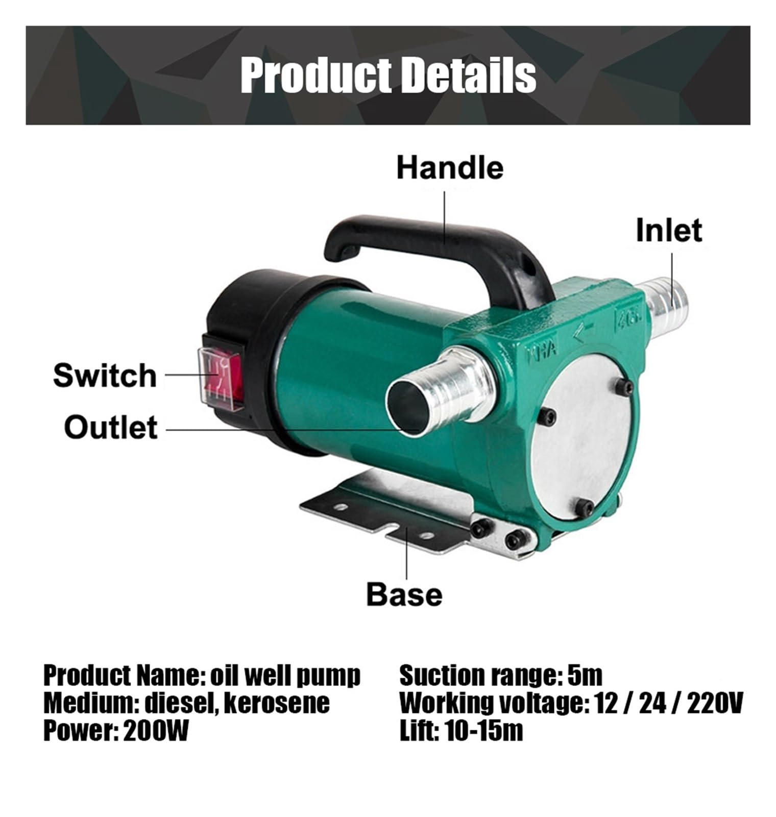 Mini Bomba pequeña Bomba de Aceite Bomba eléctrica Autor a Potencia de transmisión eléctrica Bomba de Aceite de Aceite Diesel Bomba de Agua de Combustible 1 2V 24V 220V 200W 60L / min