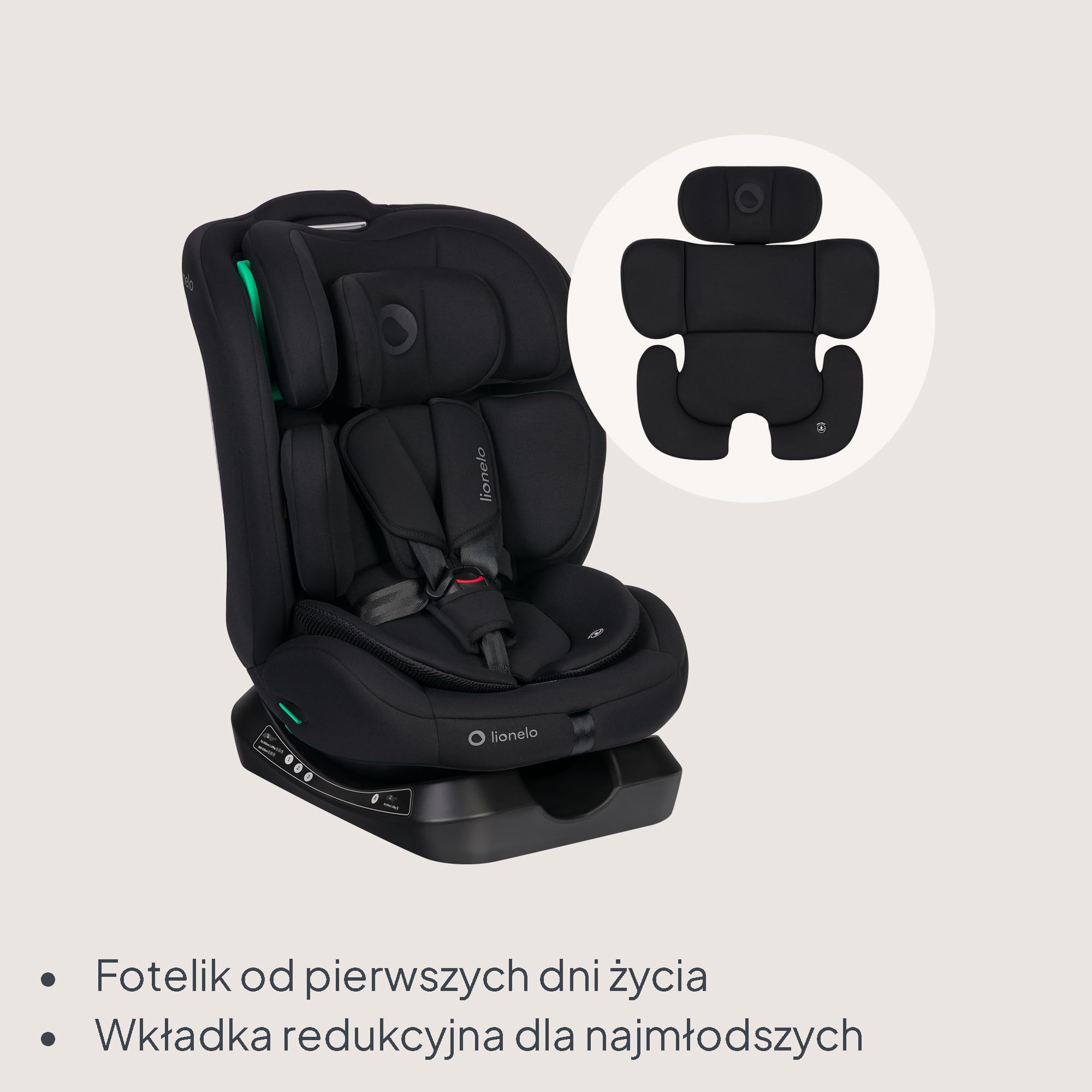 LIONELO Fotelik samochodowy dla niemowląt AART i-Size dla dzieci od urodzenia 40 do 150 cm 0-36 kg skierowany do przodu i do tyłu, uniwersalne dopasowanie, 13 poziomów regulowany zagłówek, leżący