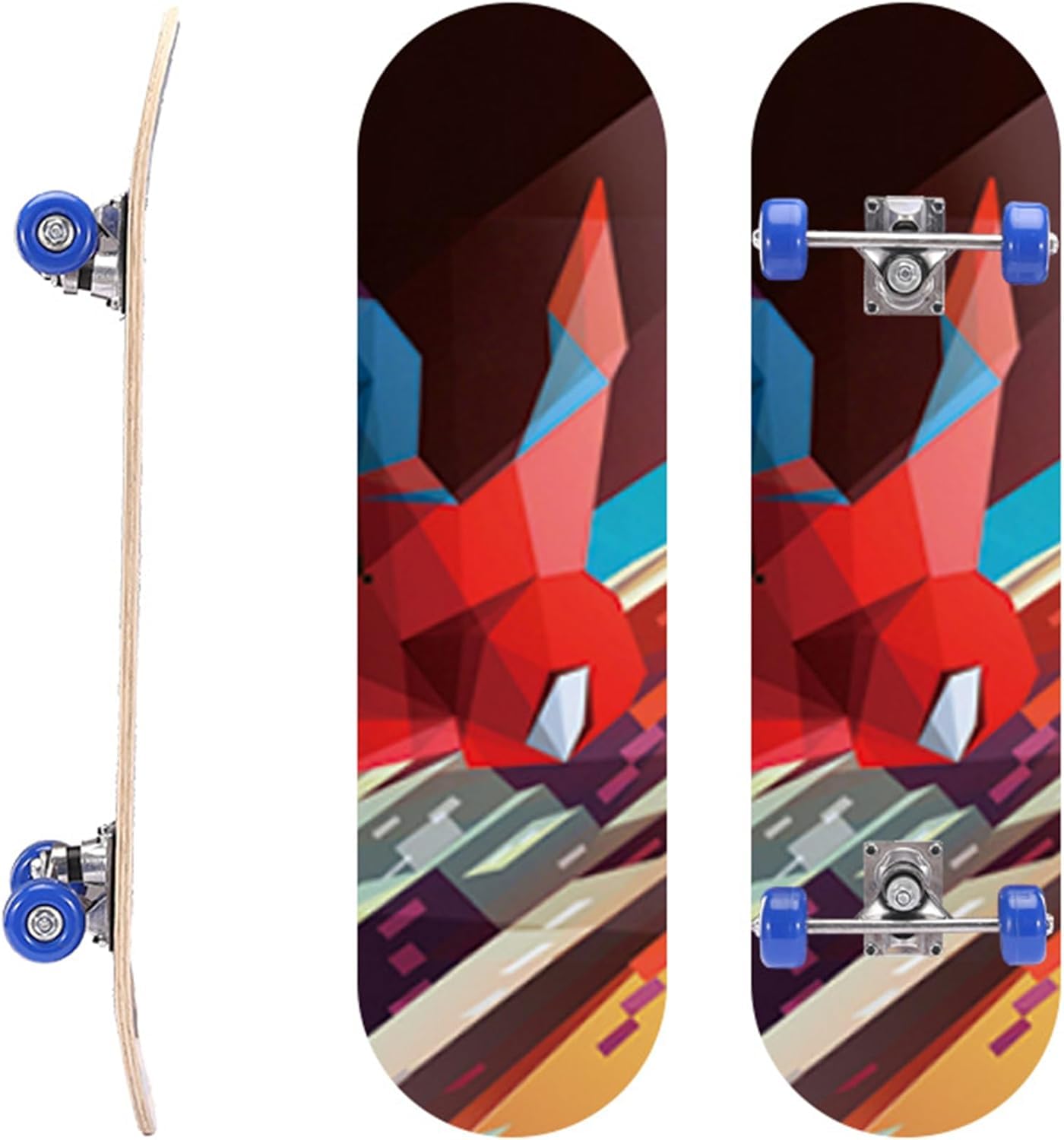 Skateboard personnalisé de 78,7 x 20,3 cm pour débutants et professionnels, skateboard complet personnalisé avec 7 à 9 couches en bois d'érable double kick concave decave, roues en polyuréthane