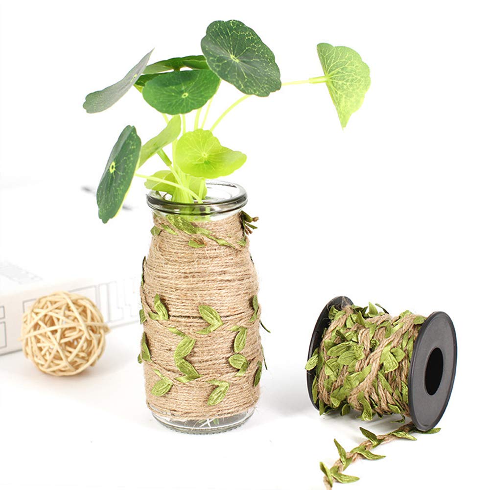 AIZYR 5MM Spago di Iuta Naturale con Foglie Artificiali, Nastro di Foglie di Iuta Juta per Confezioni Regalo/Nozze/Artigianato Fai da Te (2 Rotoli / 66FT