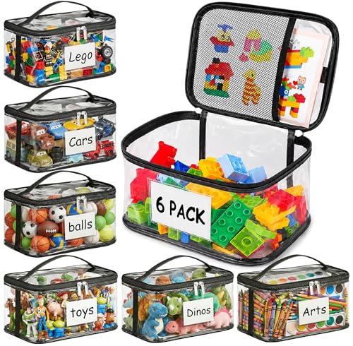 Clear Storage Bags 6 Pack - Zippered Small Organizers For Toys Puzzles Blocks Craft Supplies Durable Puzzle Zipper Case Containers for Organizing Travel Seasonal Kids Room Bag Organizer