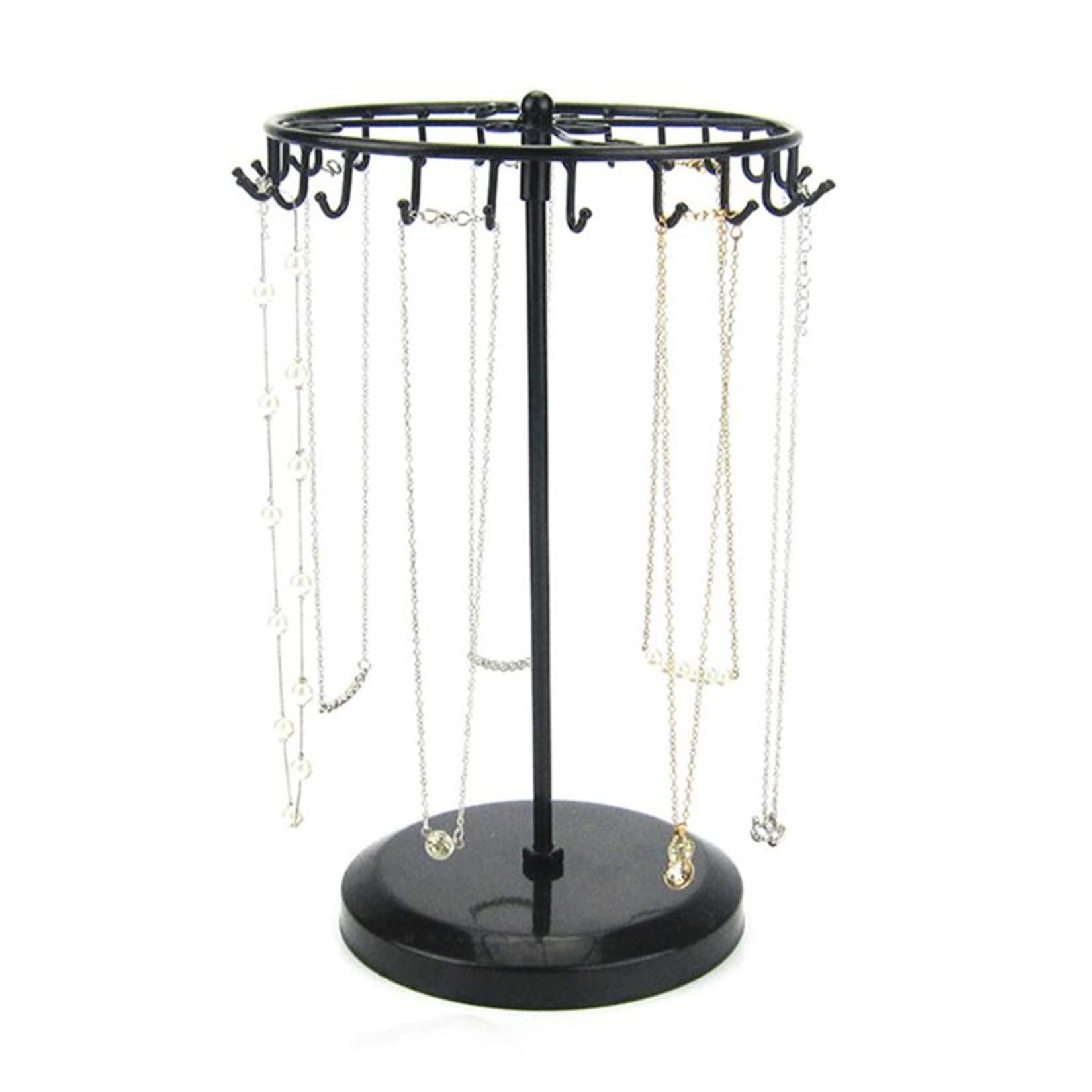 Aendraty Necklace Stand 14 Inch Rotating Necklace Holder Jewelry Organizer Display Stand for Necklaces and Bracelets with 23 Hooks Black