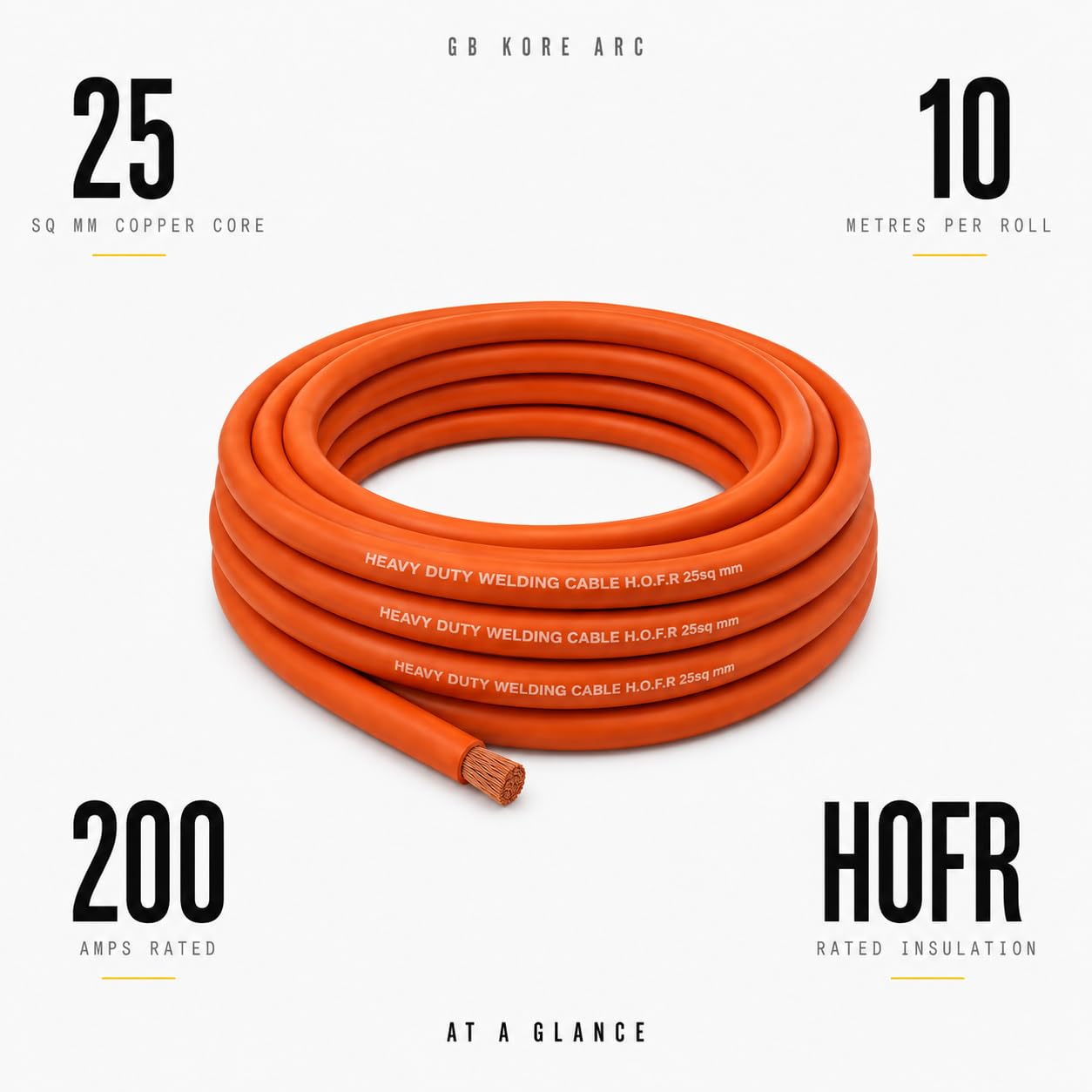 GB KORE ARC HOFR Welding Cable 25 Sq.mm (10 Metre Roll) | Heat