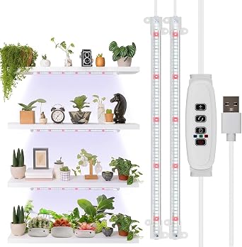 LED Grow Light Strip, Full Spectrum LED Plant Light with Auto ON Off Timer, 80 LEDs 10 Dimmable Levels, 2 Heads Grow Lamp with for Seedlings and Succulents No Plug Included [Energy Class A+++]