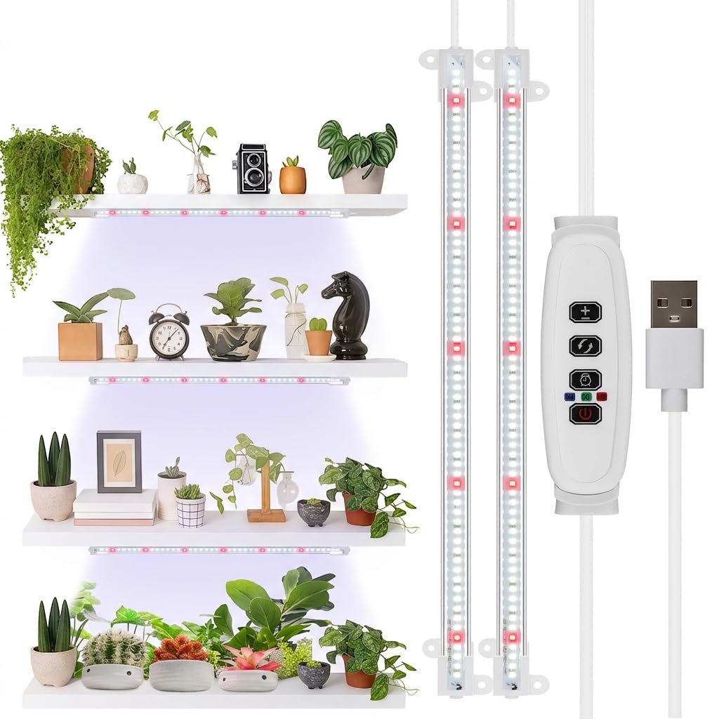 AETPI LED Grow Light Strip, Full Spectrum LED Plant Light with Auto ON Off Timer, 80 LEDs 10 Dimmable Levels, 2 Heads Grow Lamp with for Seedlings and Succulents (No Plug Included)