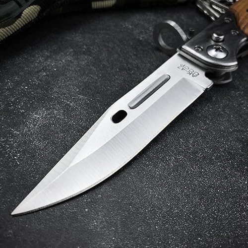 Goshawk 6901234541137 9 Inch Ak47 Push Button Lock Pocket Knife With Slide Safety Lock,Assisted Opening Folding Knives,8Cr13Mov Steel Blade And Wooden Handle,Edc Tactical Knife thumb #3