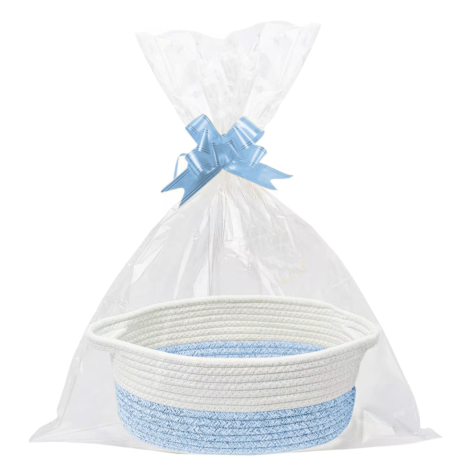 LEBKFT Cotton Rope Woven Gift Basket Set, Handmade Nursery Organizer with Bags & Ribbons Versatile Storage Basket for Home Empty Hamper for Baby Wedding Housewarming or Pet Toy Box (Blue)