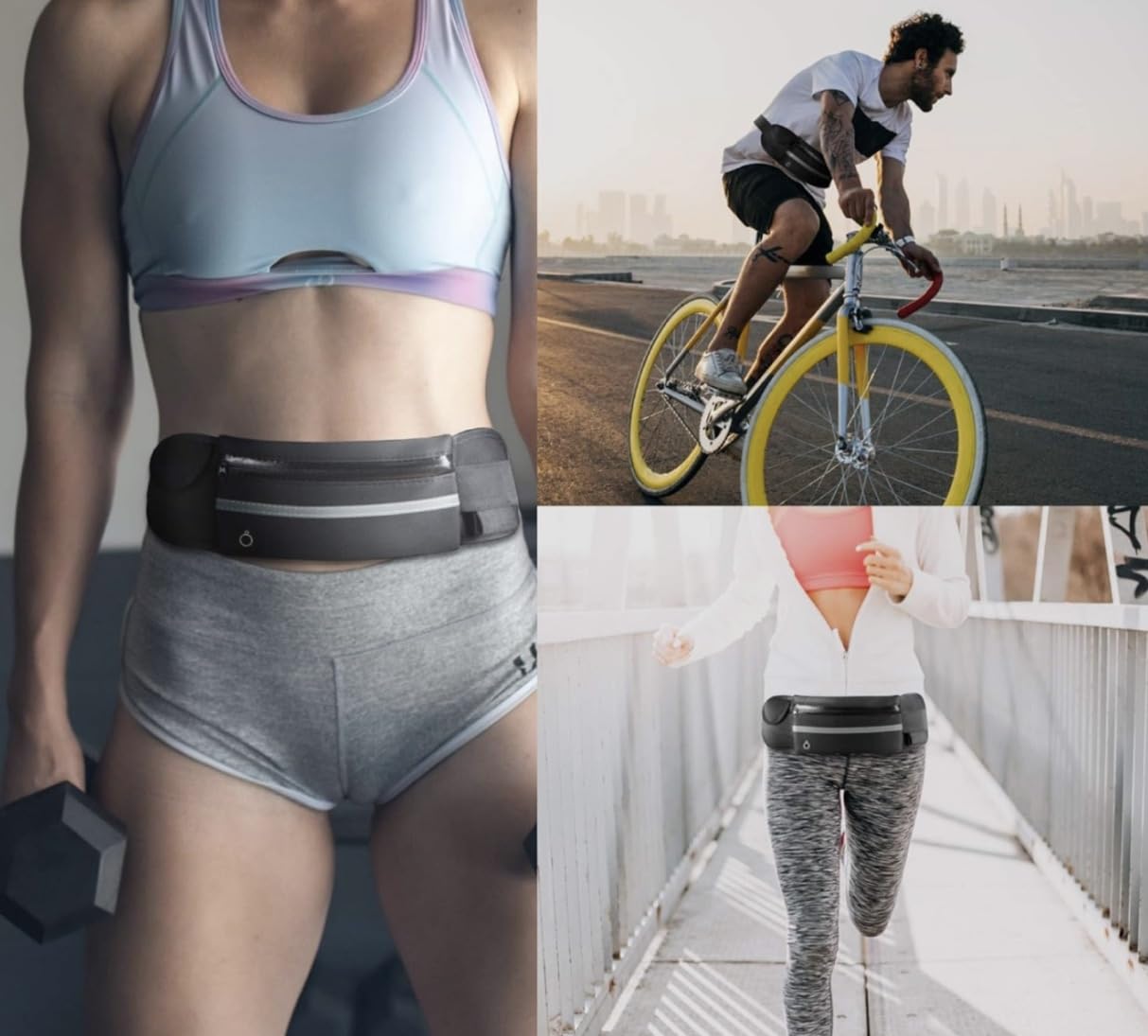Riñonera deportiva, impermeable, ligera, con tiras reflectantes, tres bolsillos para teléfono, llaves, tarjeta de débito/crédito y una botella pequeña, ideal para caminar, trotar, correr y