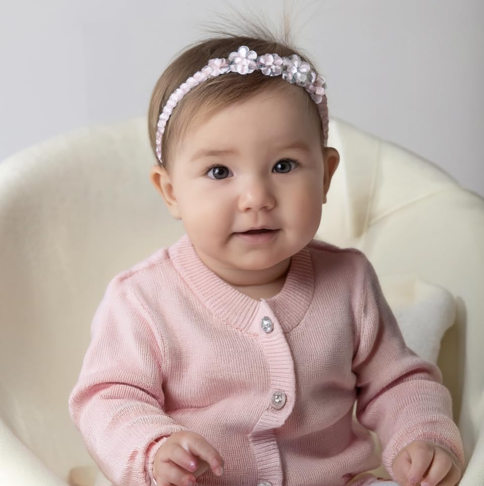 Hand Made Baby Hair Clips, Differnt Style with Adjustable Band or Small Lightweight Pin, Good for All Age, for Wedding, Birthday Photos (Pink, heart hairpin 5 pics)