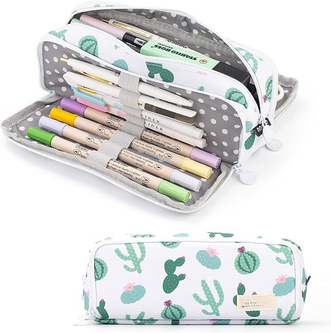TREXEE Canvas Big Capacity Pencil Pouch With 3 Compartment Stationery Oxford Pencil Case Stylish Pouch Korean Bag For Teen Boys Girls College High School Supplies Cute Stationery Bag (Green)