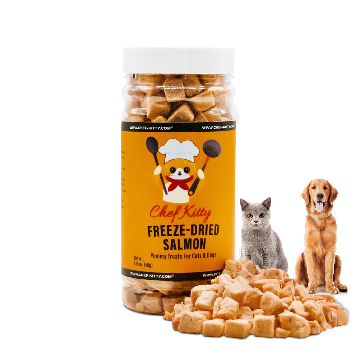 Chef Kitty Freeze-Dried Salmon Treats for Cats & Dogs – 100% Wild Caught, Single Ingredient, High-Protein, Healthy Snack – No Additives or Preservatives – 1.4oz - Inspected & Tested in USA