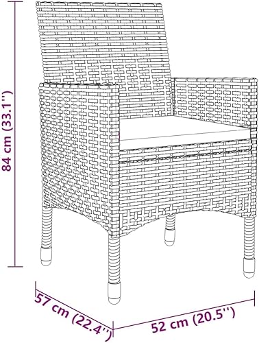 Miniatura 8 de Juego de comedor de jardín de 3 piezas, muebles de patio al aire libre de ratán negro con cojines, mesa redonda y 2 sillas para patio trasero, Negro