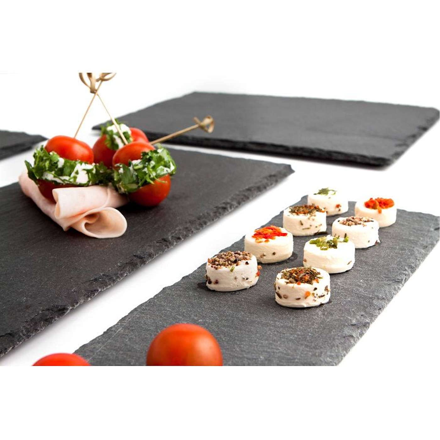 Pack de 6 bandejas de pizarra de 40 x 30 cm, ideal para servir comida de manera elegante, plato para alimentación, degustación, tabla embutidos, plato hostelería, bandeja rústica (40 x 30 cm)