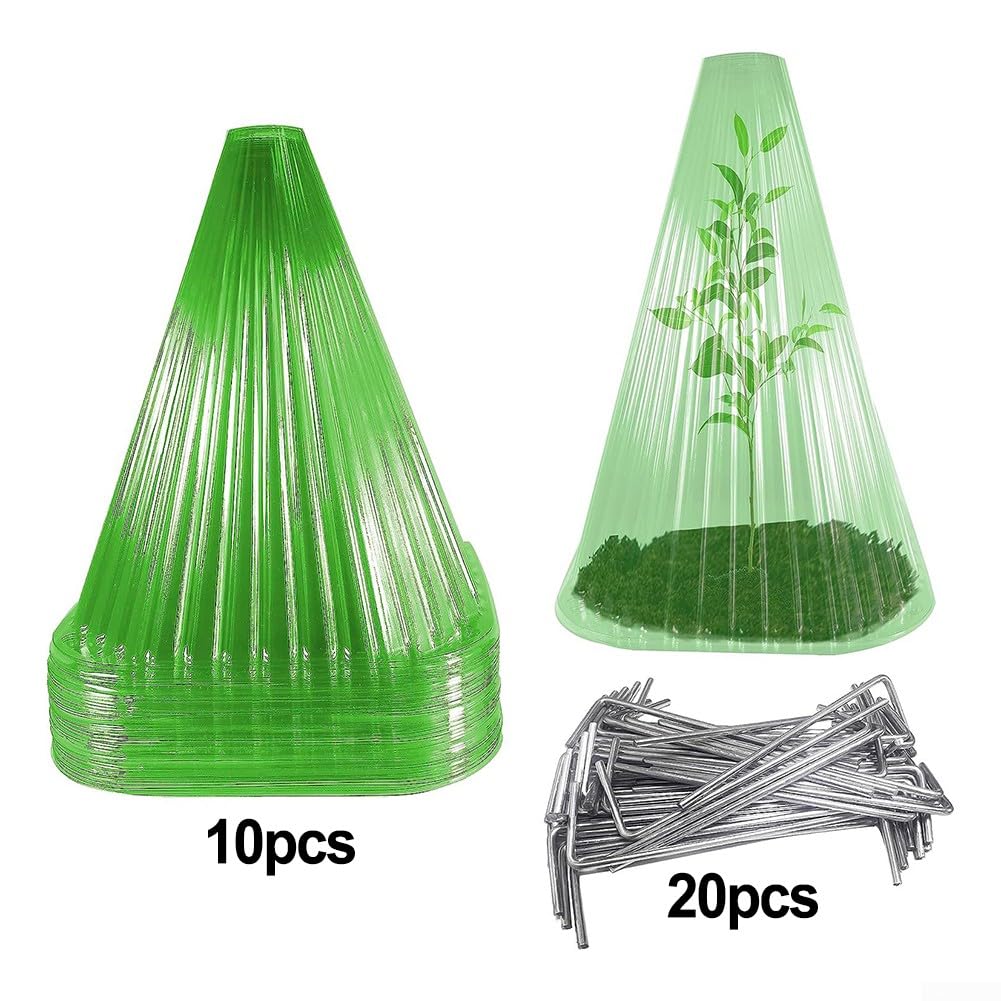 Lot de 10 cloches de protection pour plantes, cloches de jardin, couvercles en plastique, réutilisables à usage carré avec 20 clous