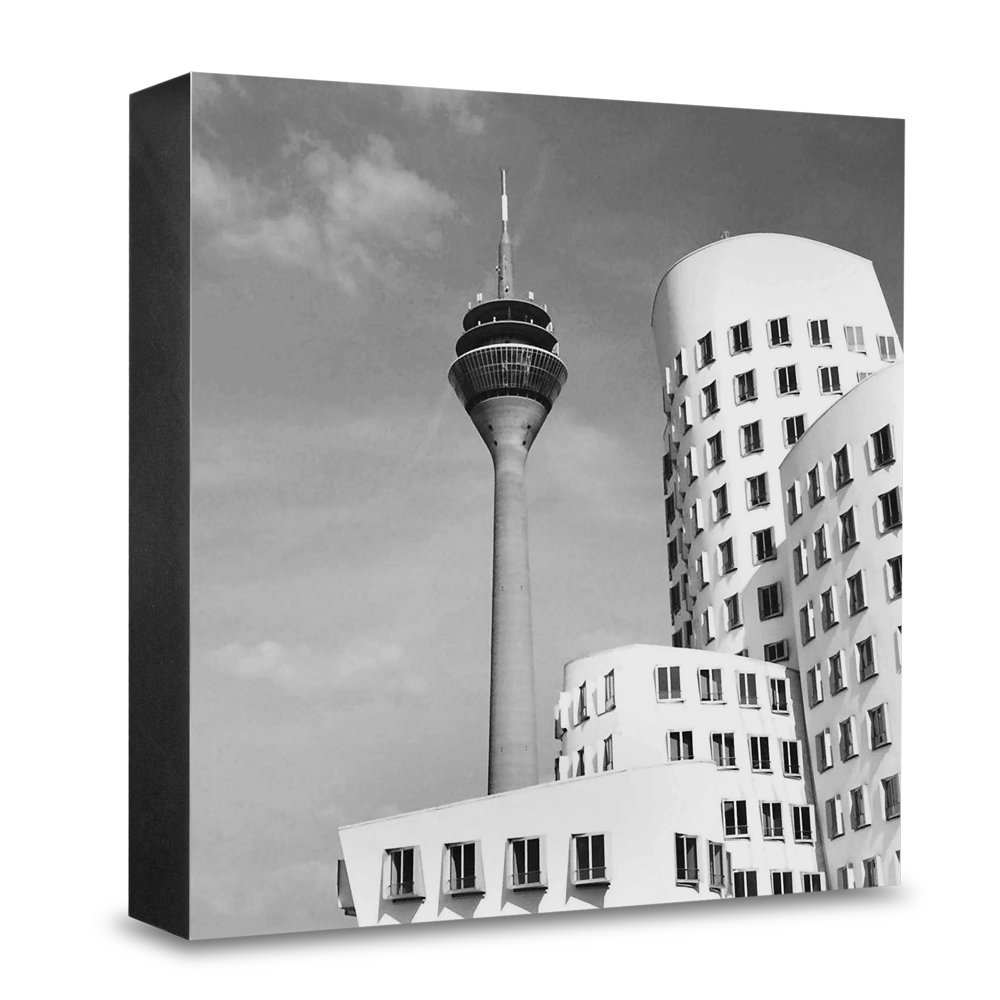 Tableau bois architecture Düsseldorf noir et blanc cadeau idéal HG-D114