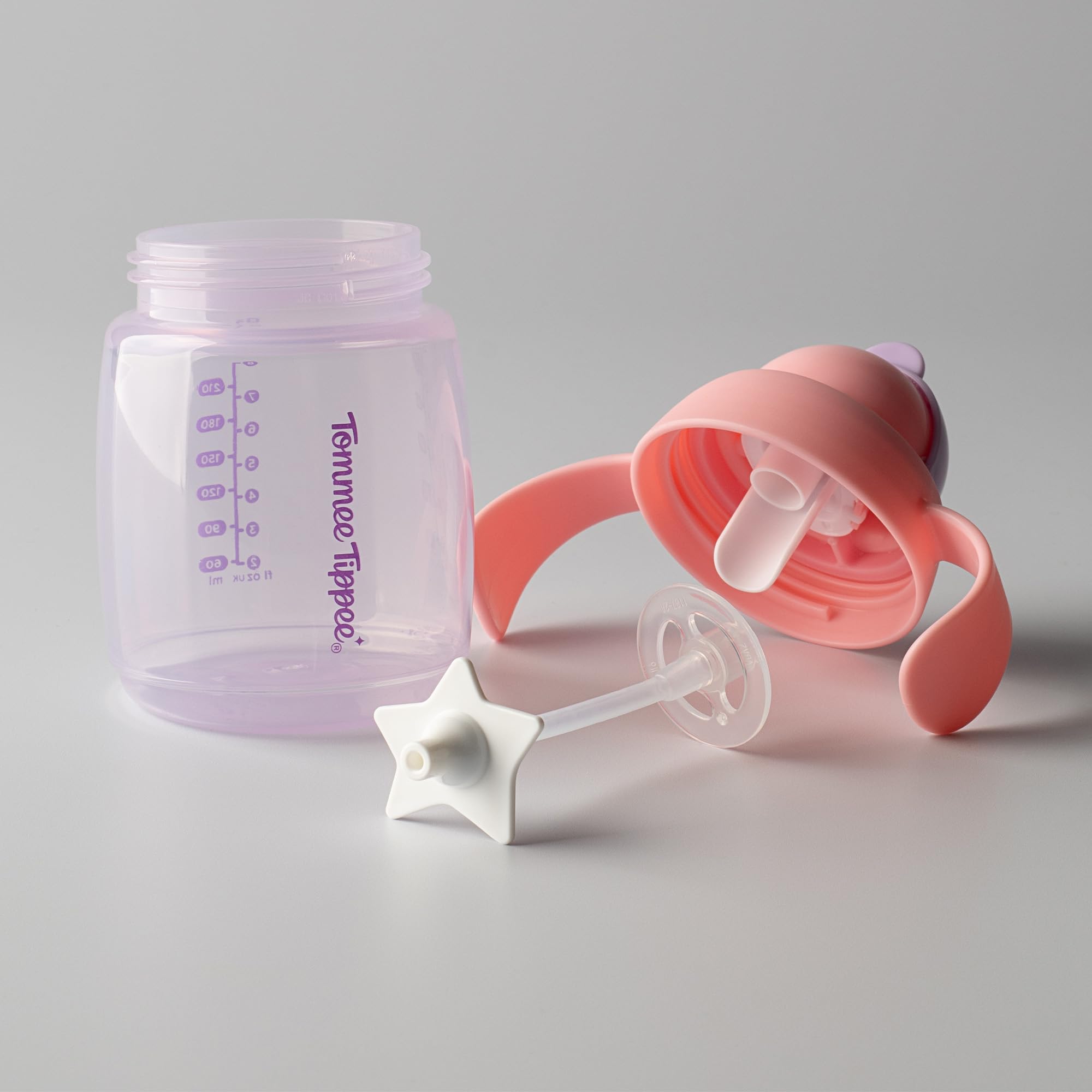 Tommee Tippee Trainer Straw Cup, 240ml, Easy Transition Toddler Cup for 6 Months+, with Silicone Weighted Straw and Easy-Hold Handles, Pink and Purple, 2 Pack — view 6
