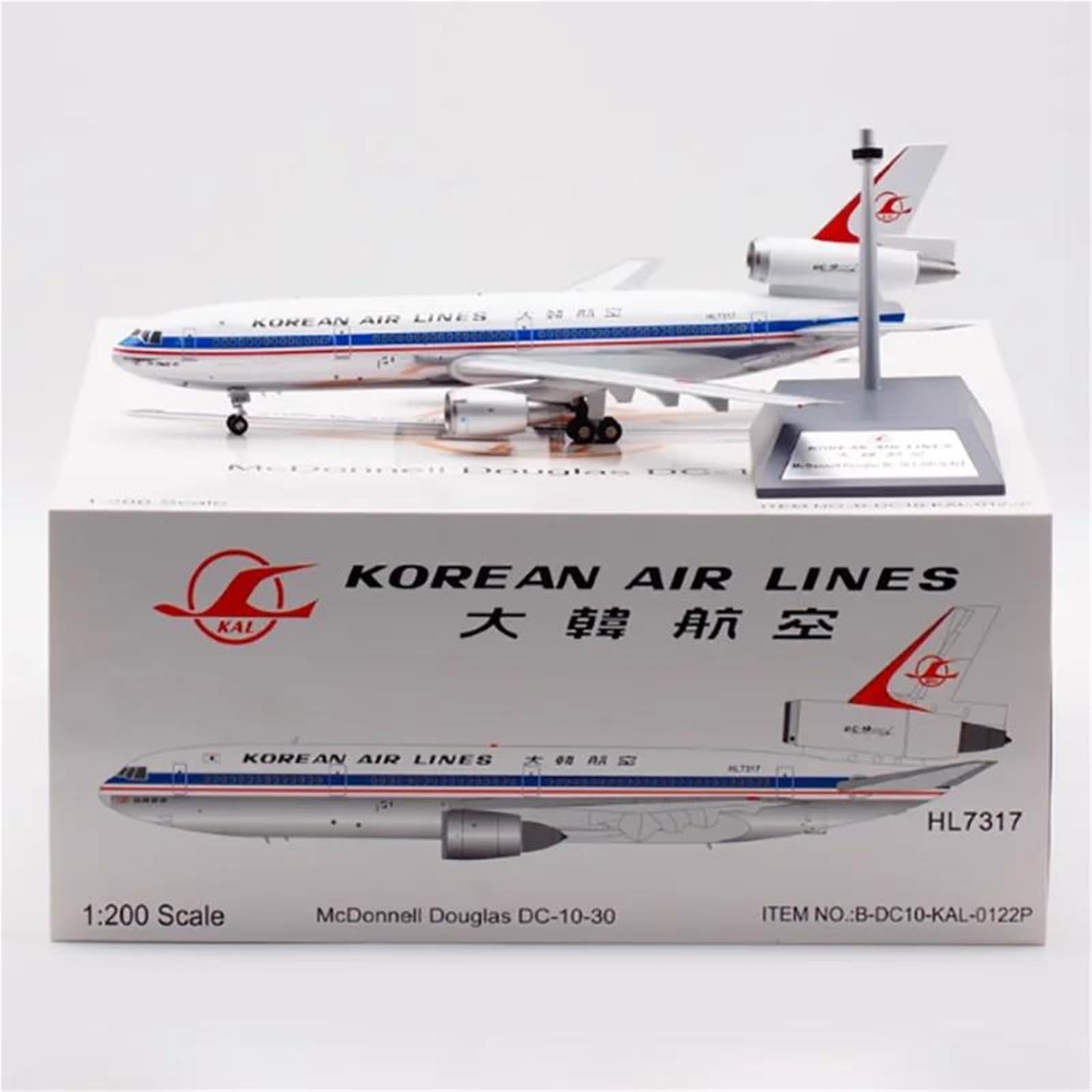 Repliki modeli samolotów Diecast samolot 1:200 dla koreańskiego powietrza McDonnell Douglas DC-10-30 HL7317 B-DC10-KAL-0122P skala Model samolotu miniaturowy model samolotu