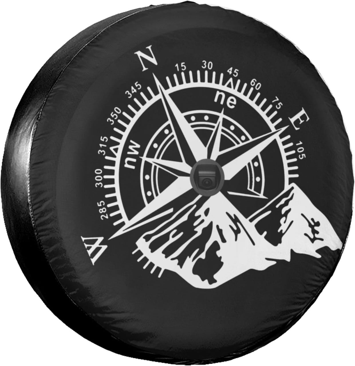 Compass Rose Mountains Spare Tire Cover with Back-up Camera Hole Leather Wheel Cover Tire Protector for Wrangler JL