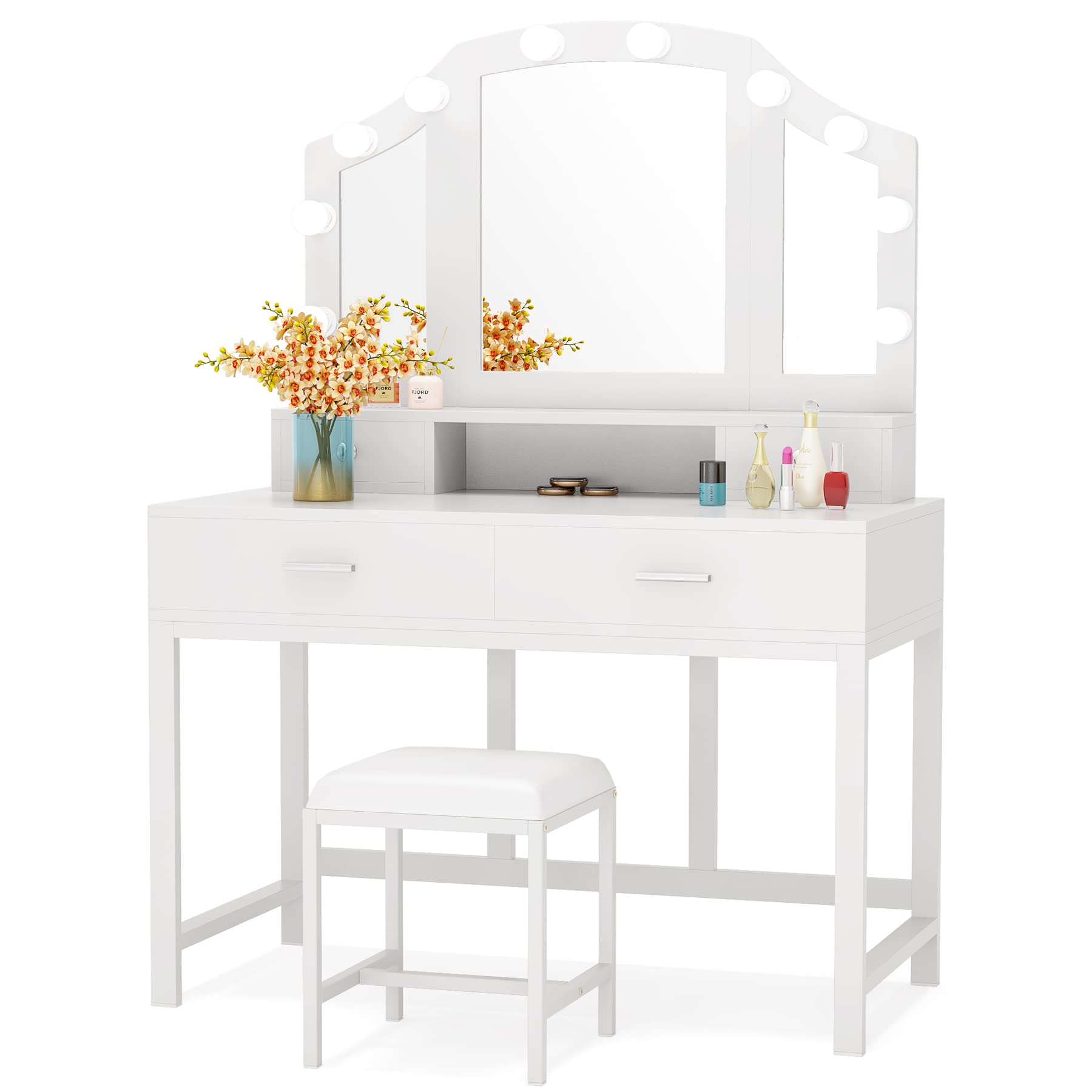 Buy Tribesigns Vanity Table Set with Lighted Mirror & Stool, Makeup