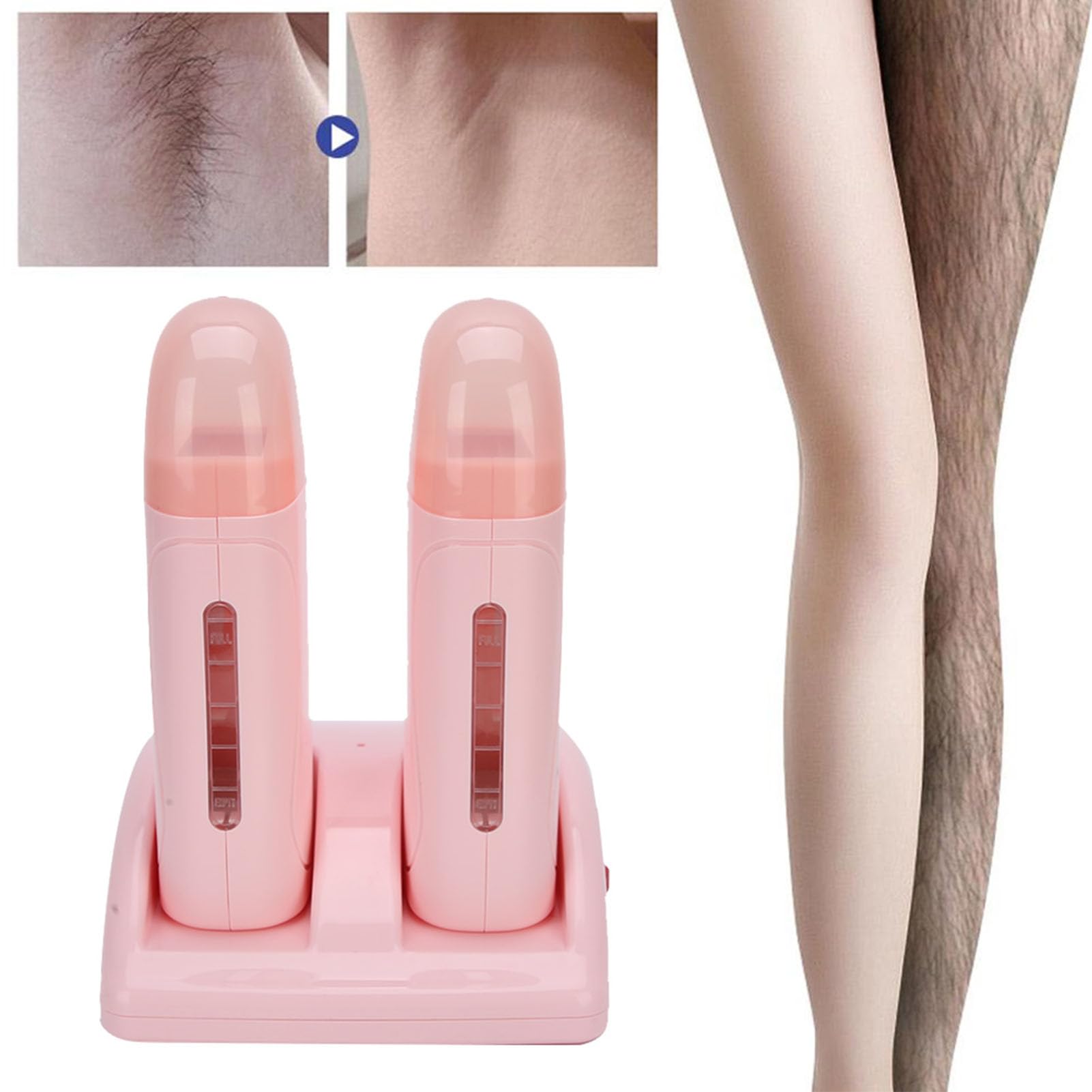 Scaldacera a rullo doppio per depilazione, scaldacera professionale, dispositivo per la depilazione a rullo, macchina per la depilazione, per una pelle liscia - Rosa (110V)