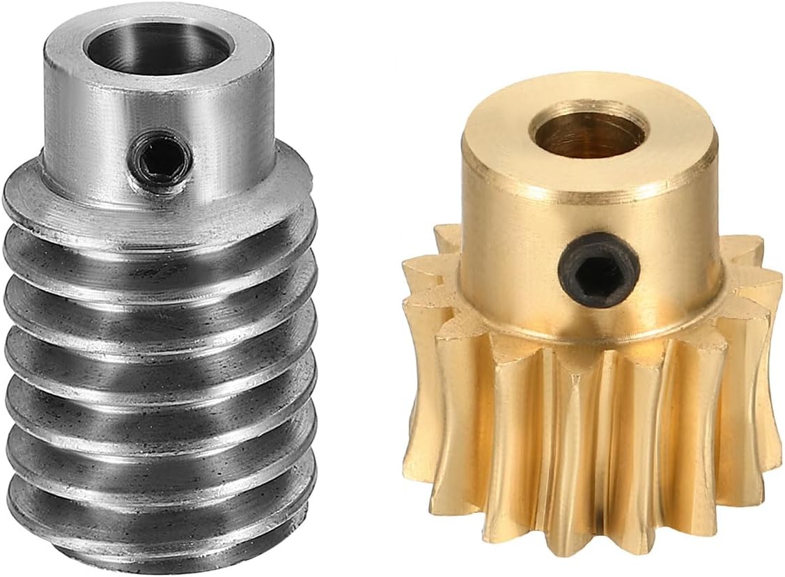 uxcell Worm Gear Set 15T 1 Module 15:1 Reduction Rate, Right Rotation Drive Gear Box Wheel Reduce Transmission Part (Brass Gear-5mm Bore, #45 Steel Rod 8mm Bore)