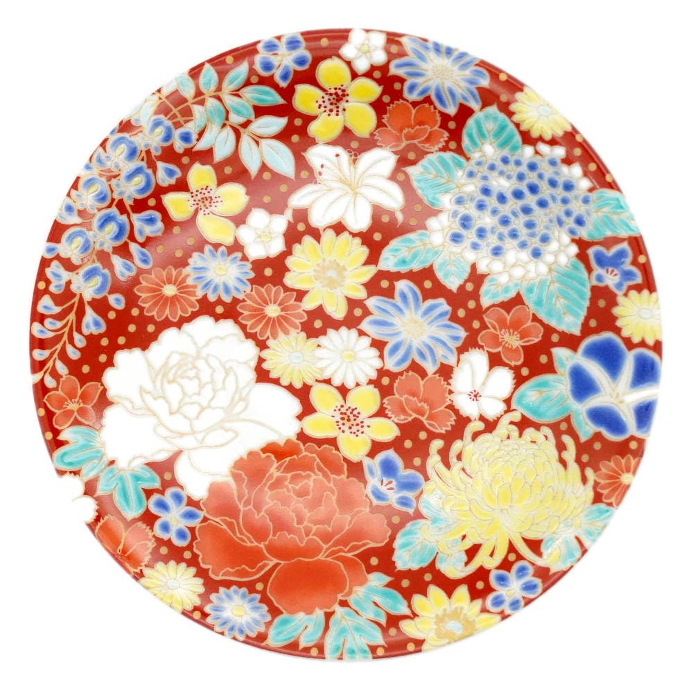 Amazon | 九谷焼 青郊窯 4号皿 花詰 KSO-440 磁器 日本製 | 北山堂