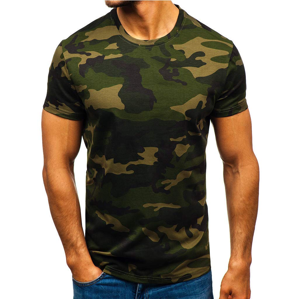 IHGTZSMen's T-Shirts, Camouflage Striped Pattern Casual Fashion Lapel Short Sleeve Shirt