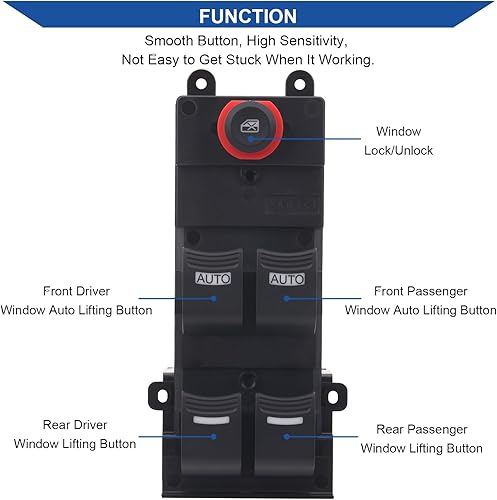 Miniatura 3 de Interruptor de ventana principal Botón de control de potencia delantero izquierdo lado del conductor compatible con Acura MDX 3.7L V6 2007 2008 2009