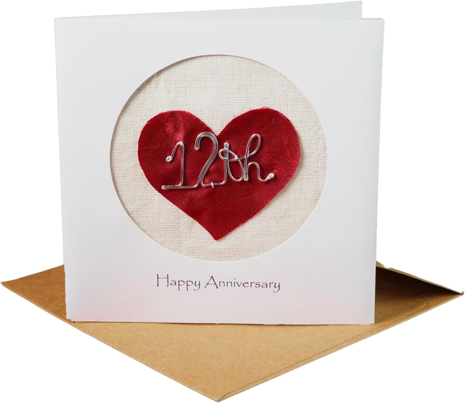 Camellia Bees 12th Wedding Anniversary Card for Wife Husband Her Him, Real Silk Handmade Greeting Card - Unique Wire Art Keepsake, 12 Year Anniversary card for Couple, Blank Inside with Envelope (12th)