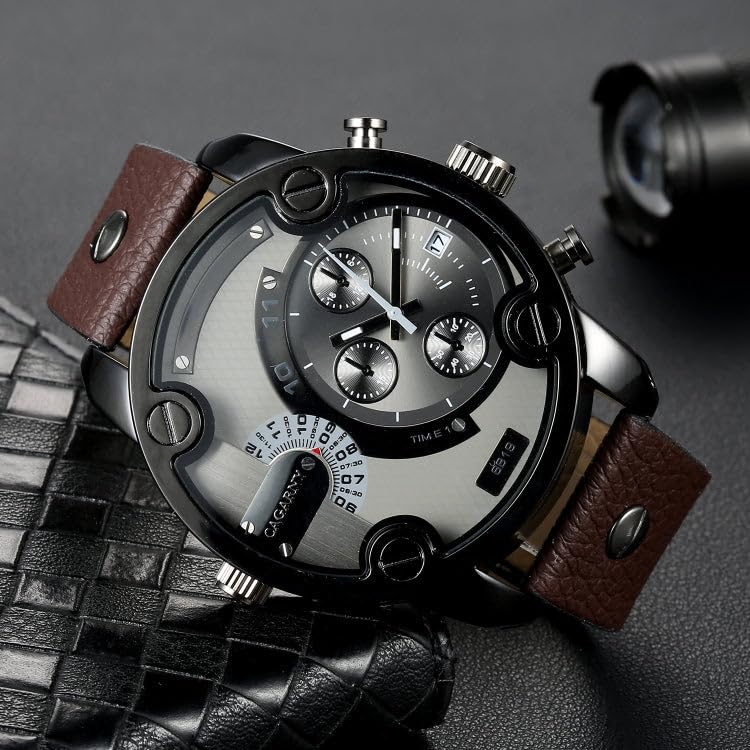 Angled view of the watch showing the pushers for chronograph control