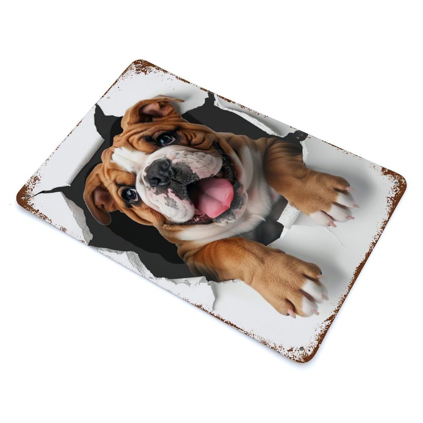 Rust Effect Bulldog Dog Weathered Tin Sign 11.8"x7.9", Retro Wall Decor for Garage, Bar And Workshop Decor