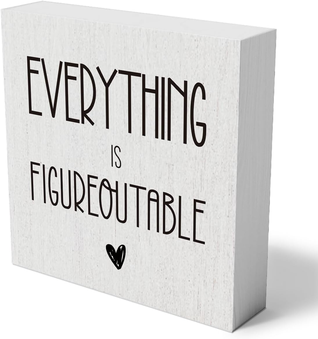 mmiisheEverything Is Figureoutable Wooden Box Sign Decorative Inspirational Farmhouse Wood Box Sign Home Office Decor Motivational Gift Rustic Square Desk Decor Sign for Shelf 5 x 5 Inches