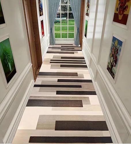 Miniatura 1 de Alfombra geométrica a rayas, color negro y marrón, estilo tradicional, para sala de estar, pasillo, con respaldo de goma antideslizante, alfombra de