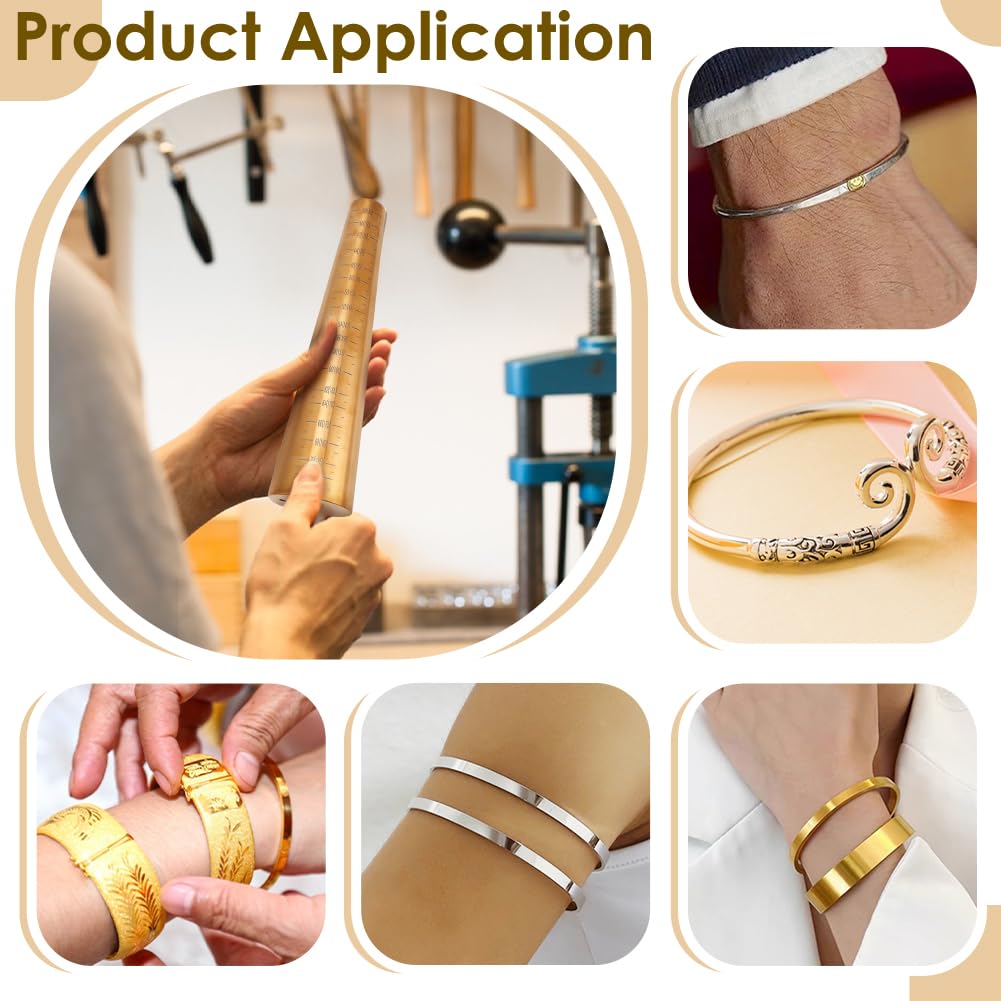 BENECREAT Set di Mandrini per Bracciali, Incluso Iron Hammer, Mandrino per Bracciale Rotondo In Acciaio Inossidabile con Graduazione per La Creazione di Gioielli(Oro)